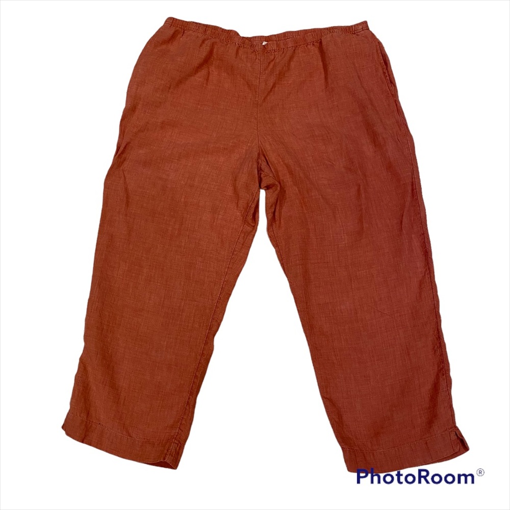 J Jill 100% Linen size L Pants Salmon- Pockets- Elastic Waist